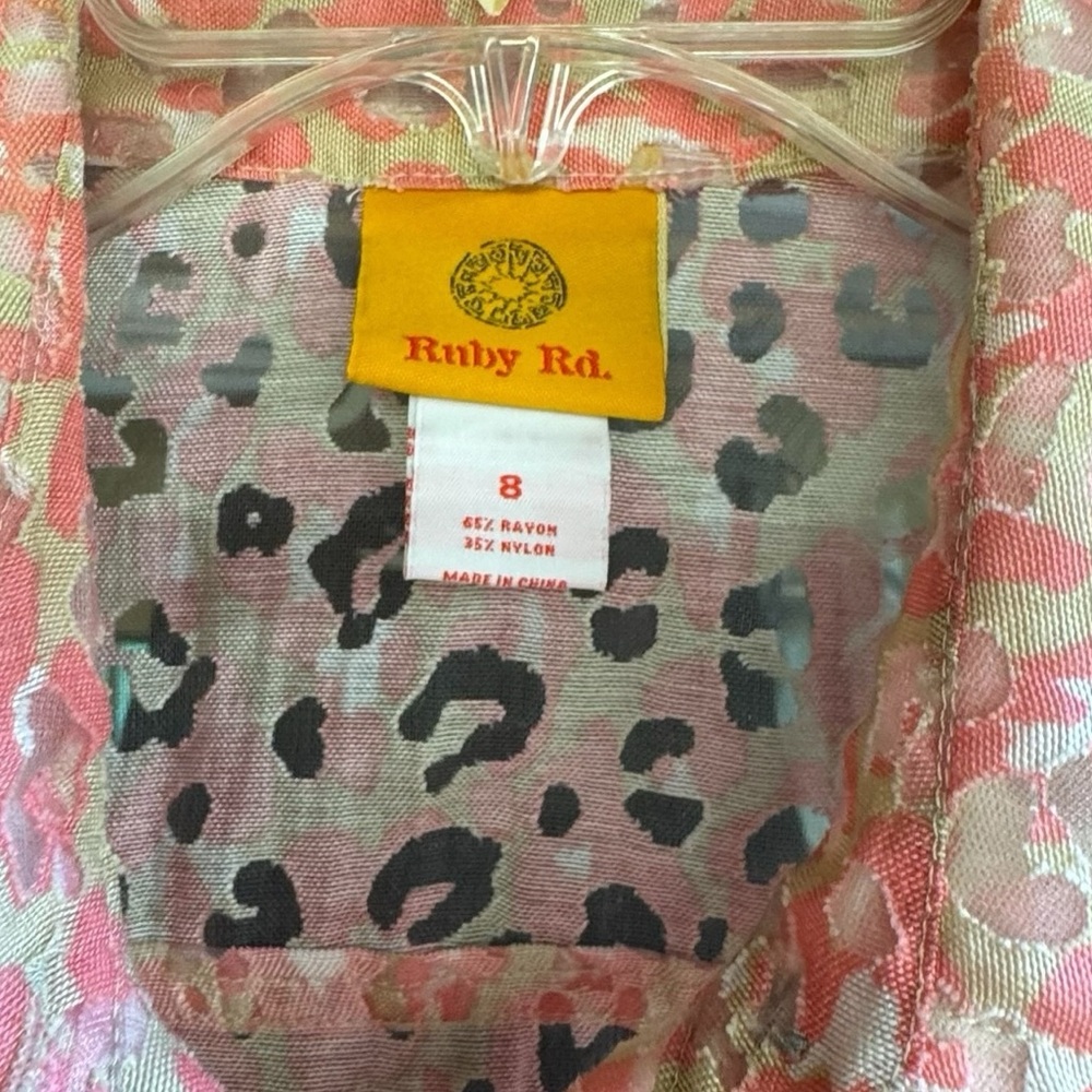 Ruby Rd Burnout Semi-Sheer Leopard Pink/Cream Spring Summer Blazer Jacket EUC - Picture 4 of 14
